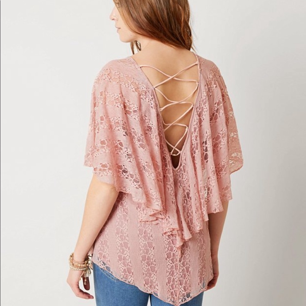 BKE Boutique Rose Lace Top with Flutter Back